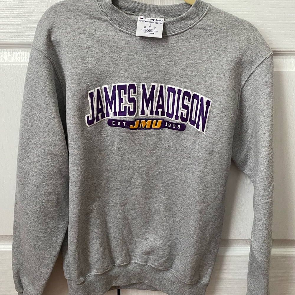 Gray JMU James Madison Embroidered Crew Neck Size Small Champion Sweatshirt